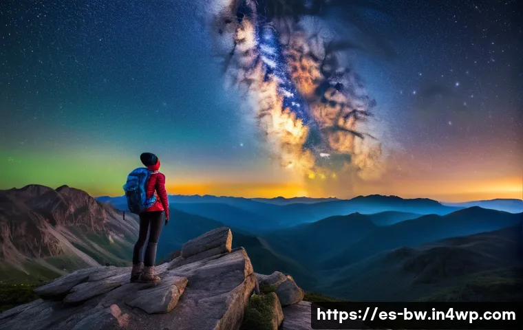 천문 관광의 디지털 마케팅 전략 - The "Wow" Factor: Milky Way Awe**

"A wide-angle, cinematic photograph of a lone individual, a young...