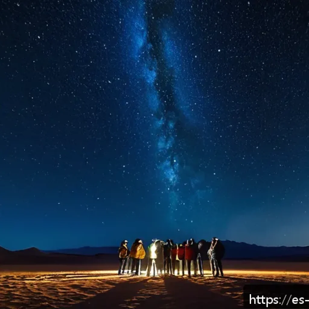 천문 관광의 고객 만족도 조사 방법 - A nighttime outdoor astronomy tour in the Atacama Desert, Chile, featuring a small group of tourists...