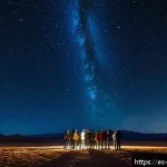 천문 관광의 고객 만족도 조사 방법 - A nighttime outdoor astronomy tour in the Atacama Desert, Chile, featuring a small group of tourists...