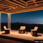 천문 관광을 위한 야외 시설 구축 - A serene nighttime astronomical observation space in rural Spain, featuring ergonomic wooden and alu...