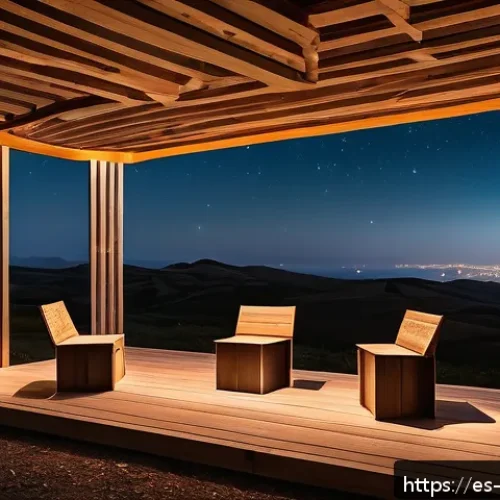 천문 관광을 위한 야외 시설 구축 - A serene nighttime astronomical observation space in rural Spain, featuring ergonomic wooden and alu...