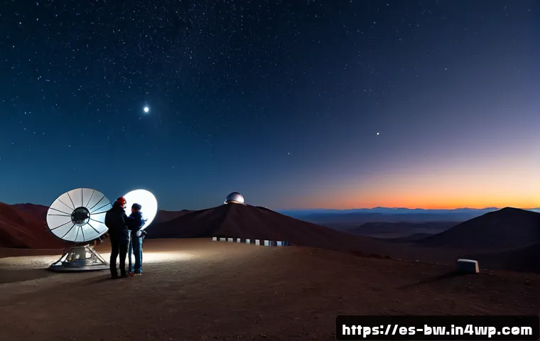 다양한 천문 관측 기법 비교 - Photorealistic night scene at a modern observatory in Chile’s Atacama Desert, a large optical telesc...